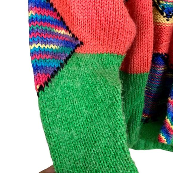 Handknit Zanny Artsy Indie Colorful Rainbow Open Front Cardigan Size XL - Picture 3 of 3
